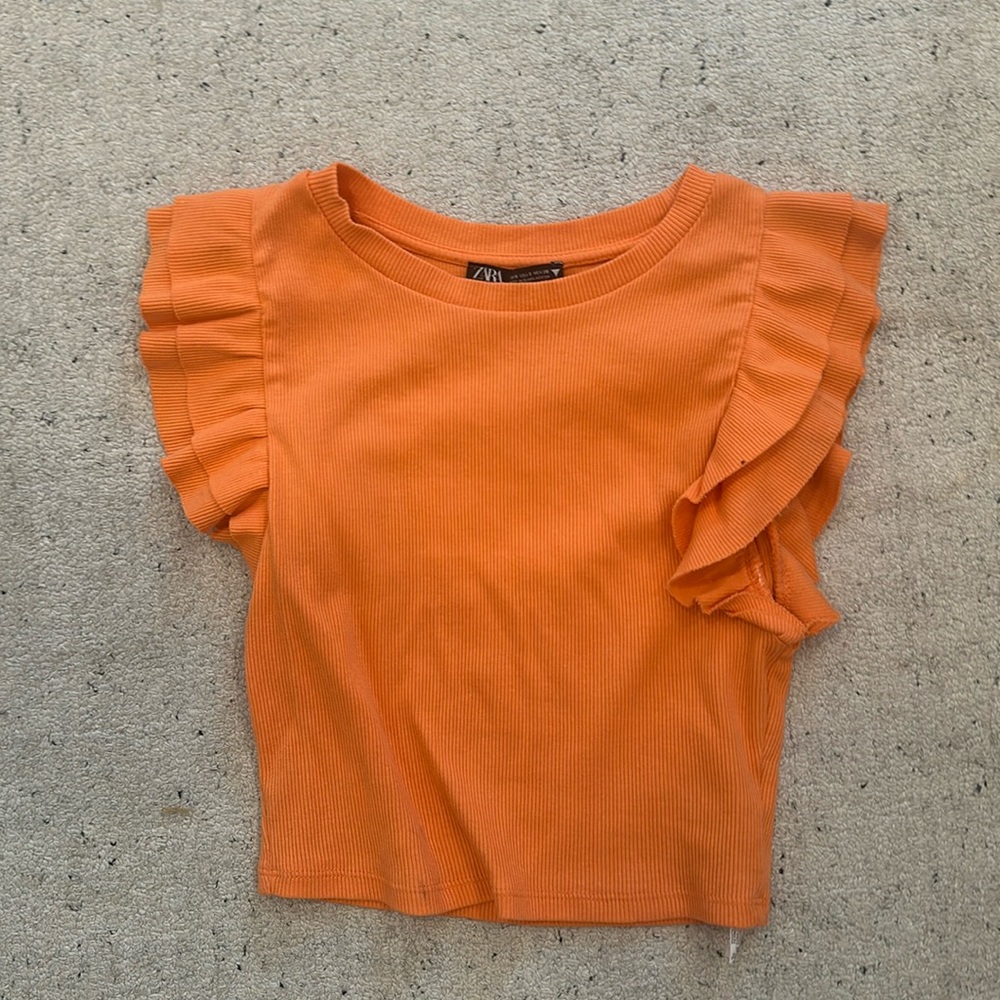 Zara ruffle sleeve cropped shirt size small